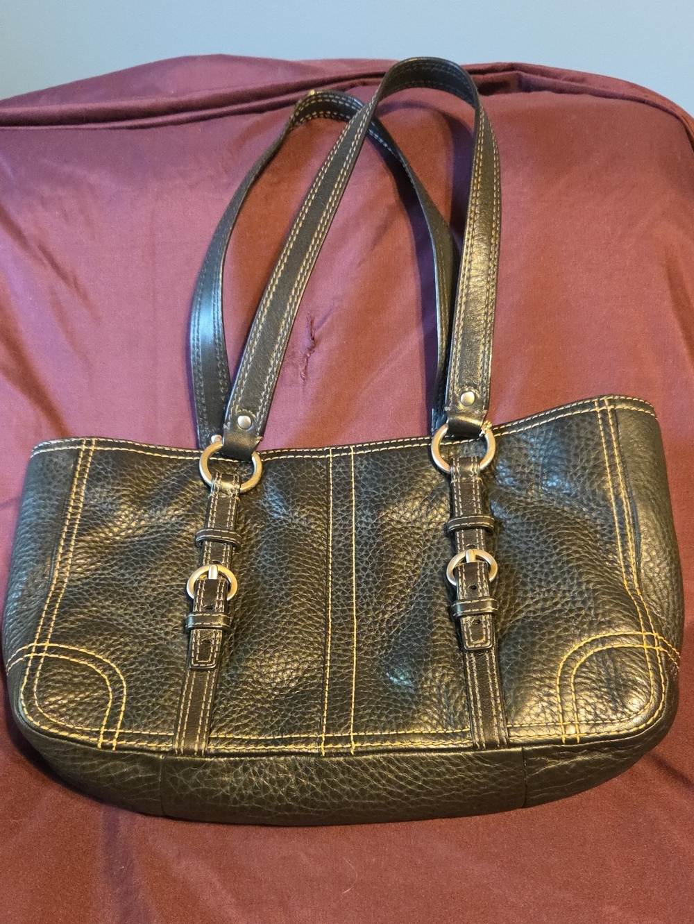 Coach Black Leather Bag with Contrast Stitching